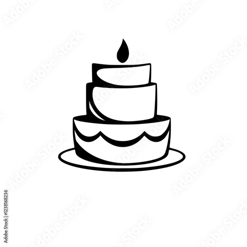 A delightful three-layered cake with a single candle, perfect for birthdays or any special occasion. This simple yet elegant design is sure to impress.