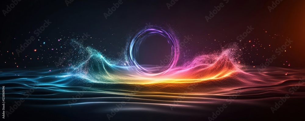 Obraz premium A colorful, swirling ocean with a rainbow circle in the middle