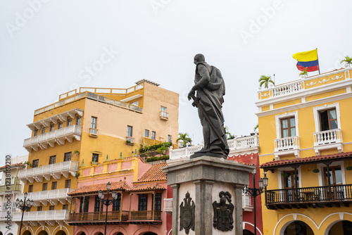
Cartagena, Colombia, July 28, 2024: Statue of Pedro de Heredia in the historic center