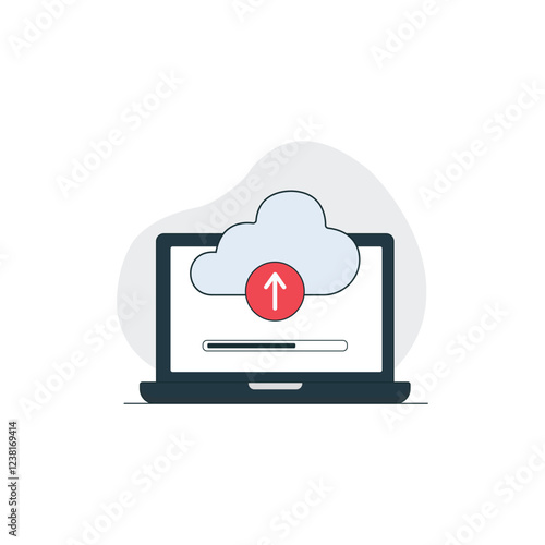 Laptop with Cloud Storage Vector Illustration. Cloud Data Uploading Concept Design