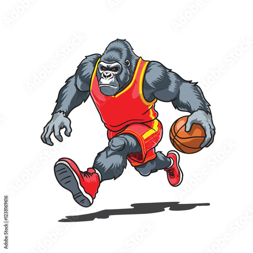 vector cartoon illustration of gorilla dribble basket ball