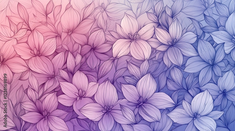 Fototapeta premium Elegant Floral Pattern with Soft Gradient Background in Pink and Blue