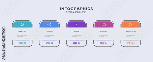 Marketing or financial infographic design. 5 steps to success with linear icons and place for text