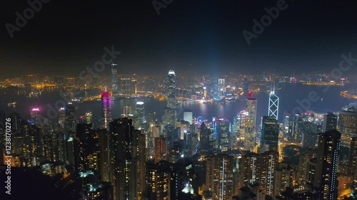 Wallpaper Mural HONG KONG, CHINA - FEBRUARY 2, 2025: City skyline illuminated at night with vibrant lights and bustling atmosphere from high vantage point Torontodigital.ca