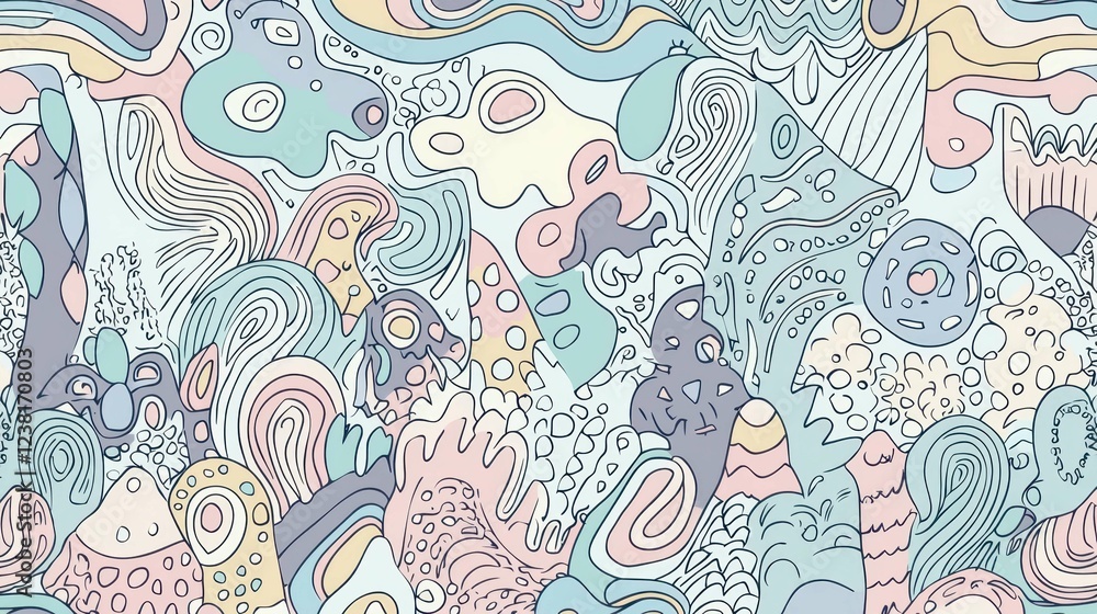 Naklejka premium Colorful Abstract Swirls and Shapes in Soft Pastel Palette Design