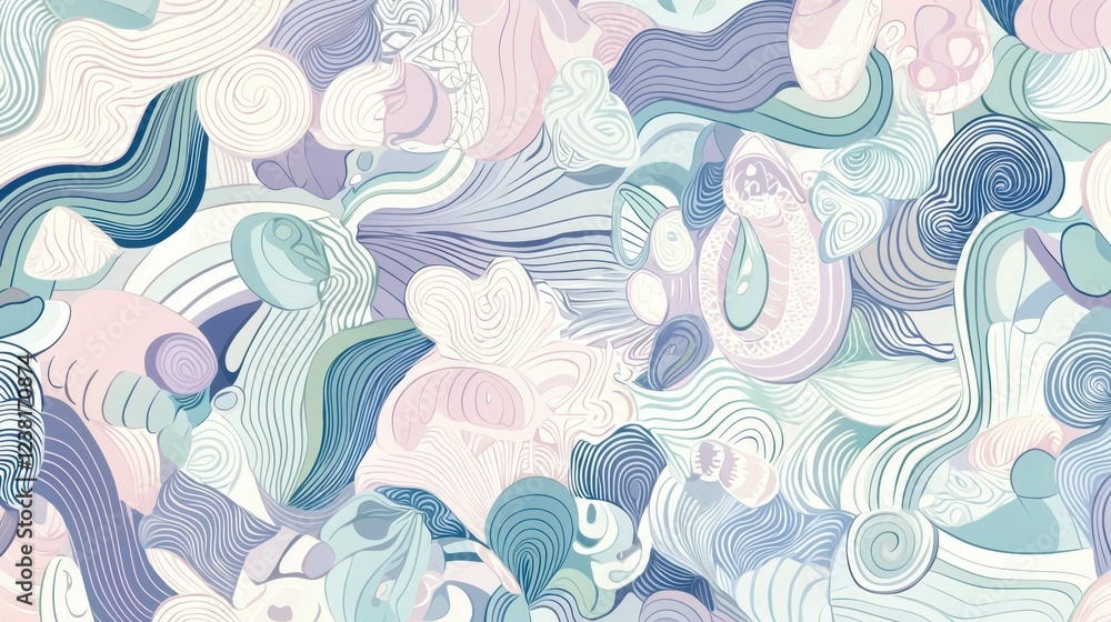 Naklejka premium Abstract Swirling Patterns in Soft Pastel Shades and Fluid Forms