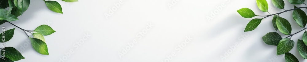 Fototapeta premium A white background with green leaves on it