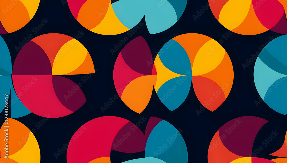 Obraz premium A vibrant abstract pattern featuring colorful overlapping shapes on a dark background.