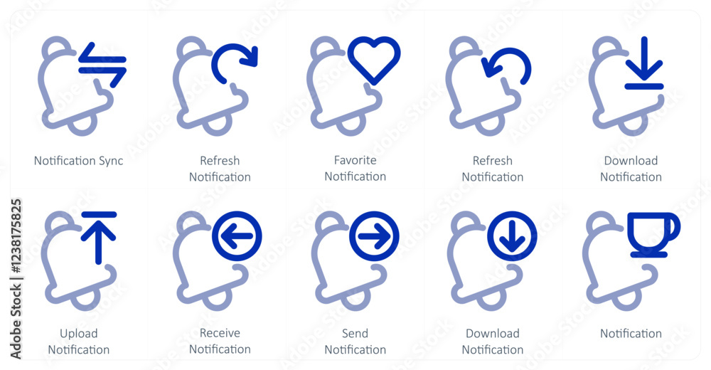Fototapeta premium A set of 10 notification icons as notification sync, refresh notification, favorite notificatio