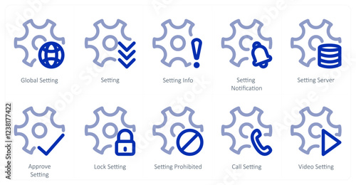 A set of 10 settings icons as global setting, setting, setting info