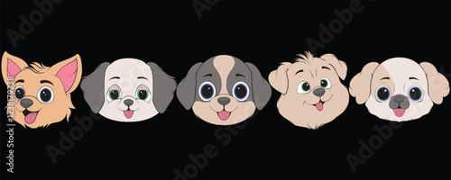 Bundling Head Dog Character Illustration, Coloring Book Page with Dog, Isolated Head Dog with Black Background.