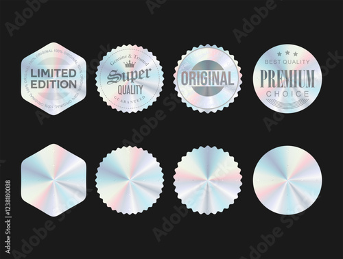 Set of color holographic sticker templates, label with holographic effect shiny colorful emblems stock illustration 