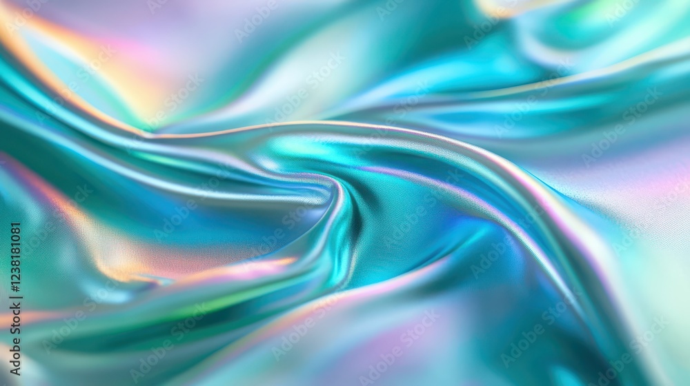 Fototapeta premium Luxurious blue and green silk fabric, smooth texture, elegant folds, vibrant colors for fashion decor