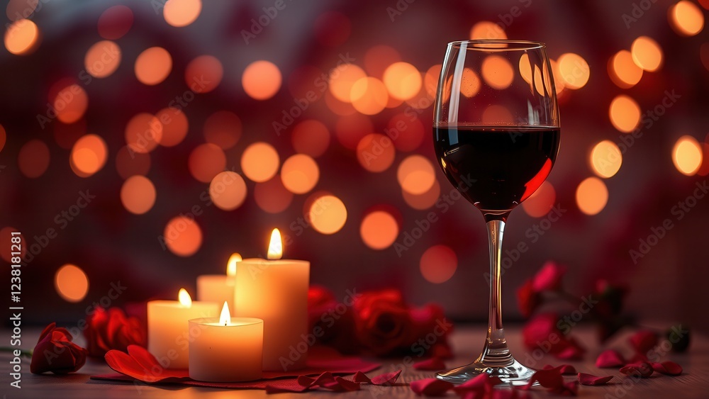 Romantic background with wine, candles and rose petals. Romantic background with wine, candles and rose petals.