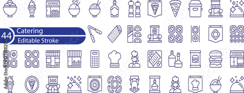 Catering line Editable Icons set. Vector illustration in modern thin line style of nourishment related icons service, dish, table setting, and more.