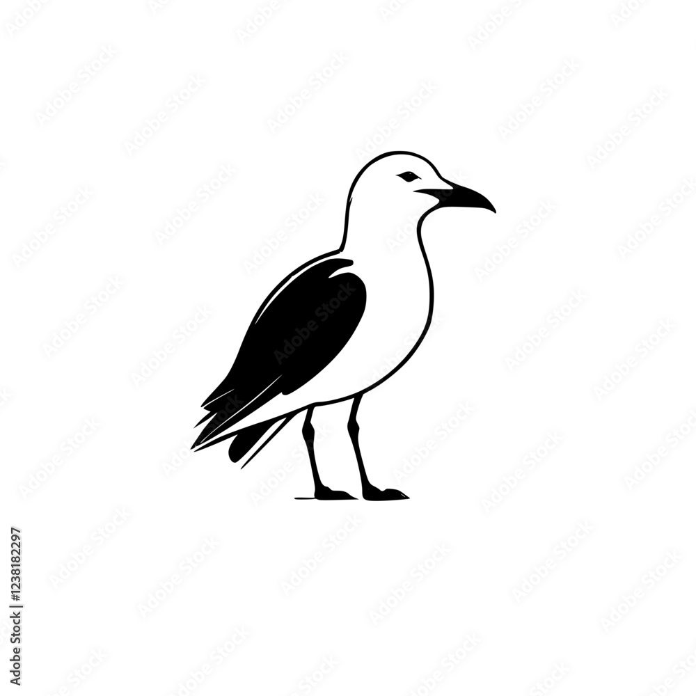 Obraz premium Elegant Seagull: A Black and White Vector Illustration of a Seabird