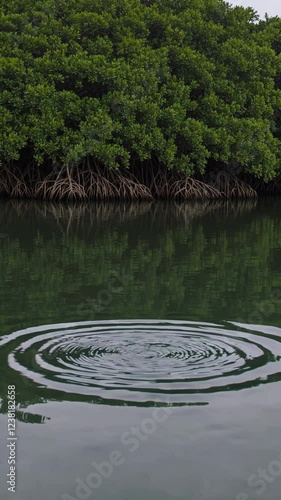 Wallpaper Mural A tranquil lagoon surrounded by dense mangroves, roots twisting above and below the glassy water reflecting an overcast sky. Torontodigital.ca