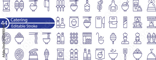 Catering line Editable Icons set. Vector illustration in modern thin line style of nourishment related icons service, dish, table setting, and more.