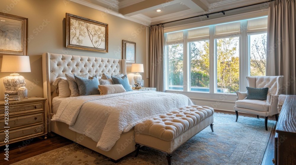 Fototapeta premium Elegant and Cozy Bedroom with Modern Design and Natural Light