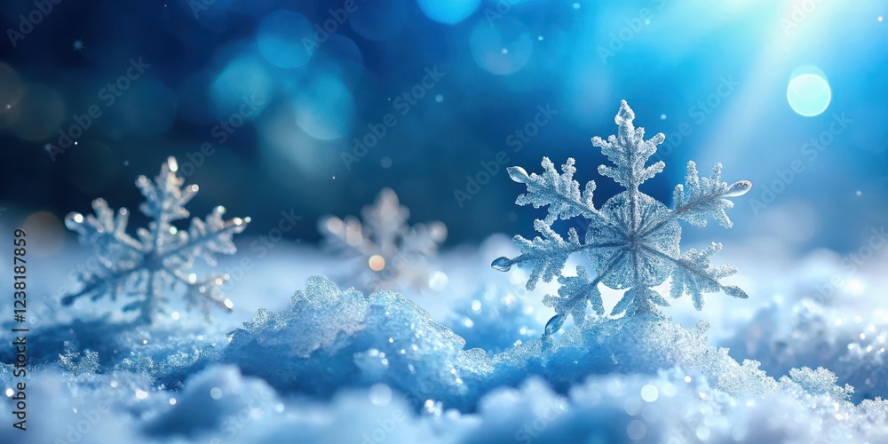 Delicate Snowflake Crystal Forming on Ice