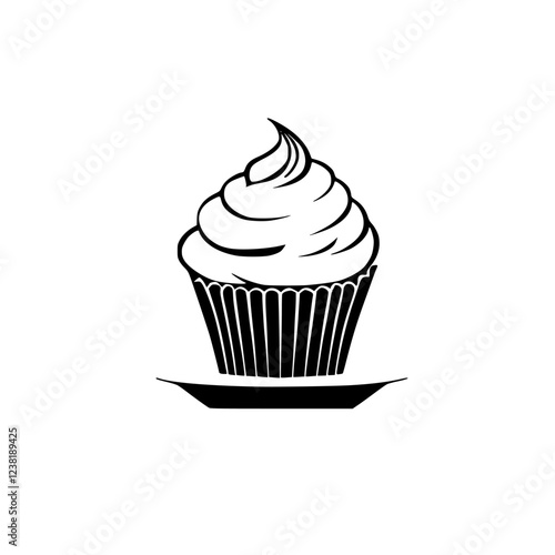A delectable cupcake, exquisitely frosted and presented on a plate. This image is perfect for bakery websites, menus, or any culinary-themed project.