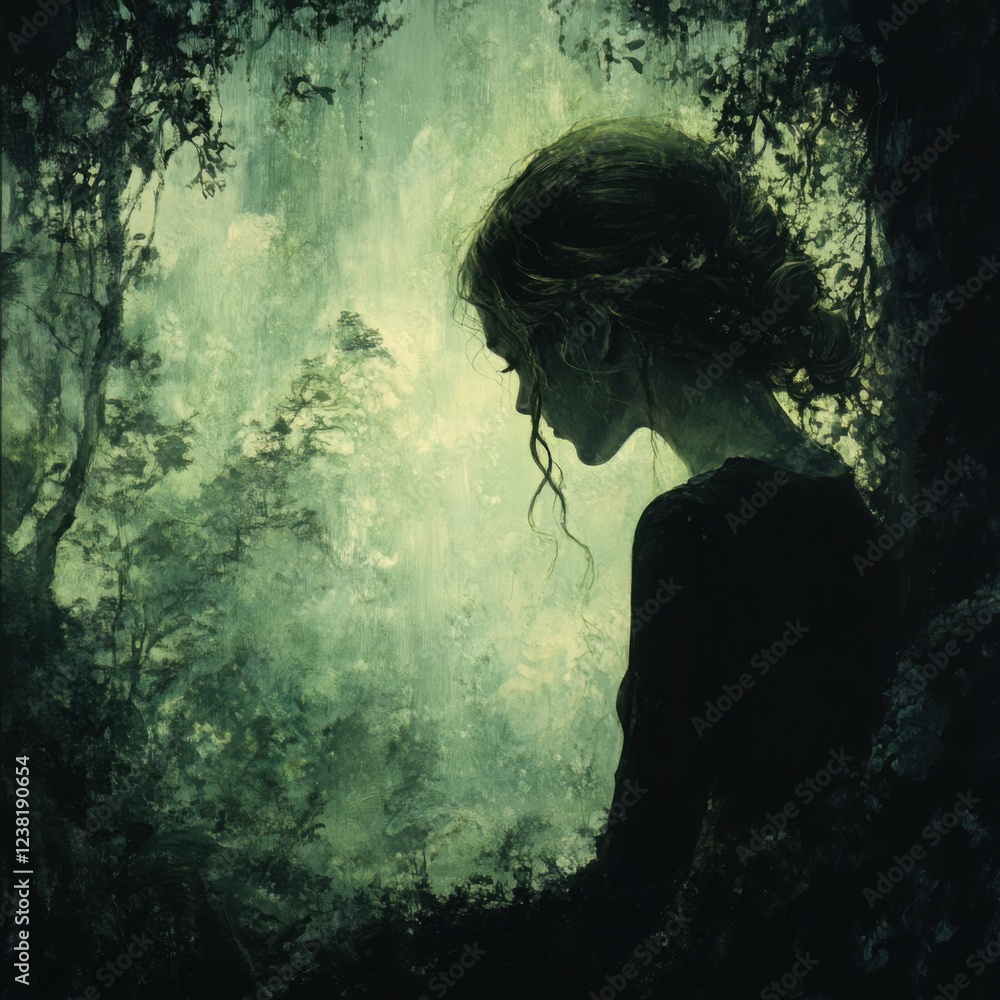 Fototapeta premium Captivating Portrait of a Woman in a Serene Forest Setting