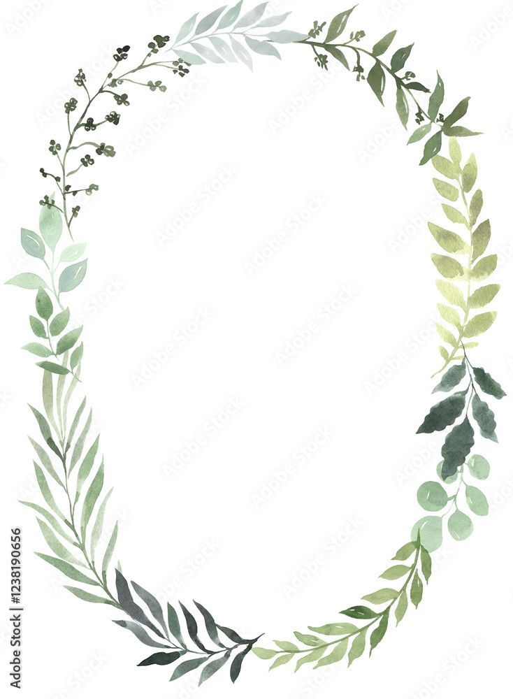 Watercolor greenery leaves and branch frame illustration Watercolor greenery leaves and branch frame illustration