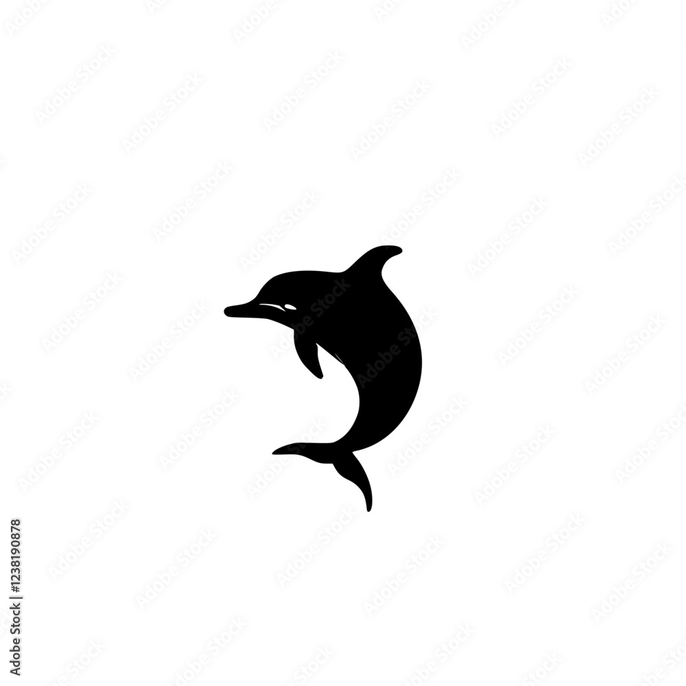 Fototapeta premium Majestic Dolphin Silhouette: A captivating black and white vector graphic of a dolphin leaping from the ocean waves. Perfect for marine-themed designs, logos, and illustrations.