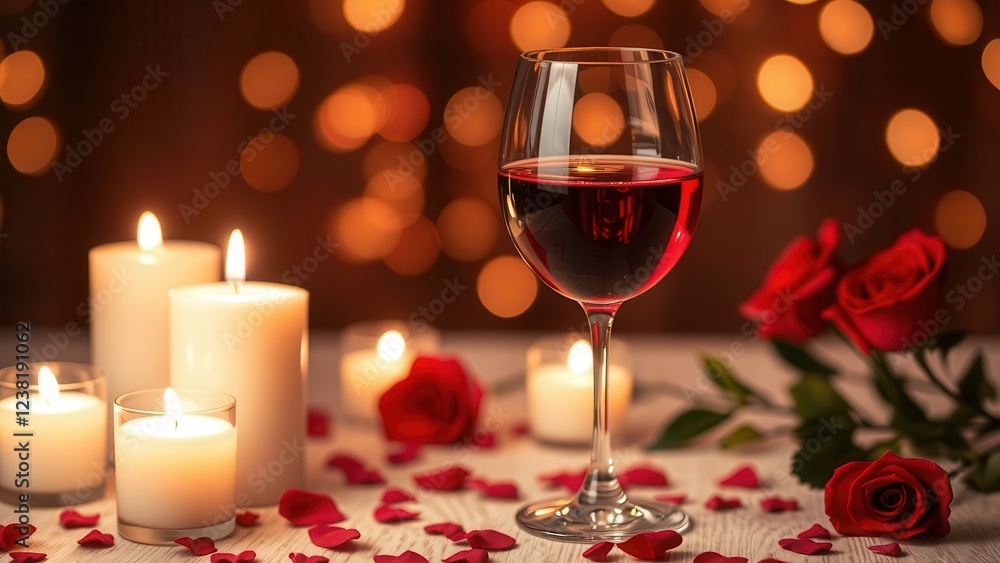 Romantic background with wine, candles and rose petals. Romantic background with wine, candles and rose petals.