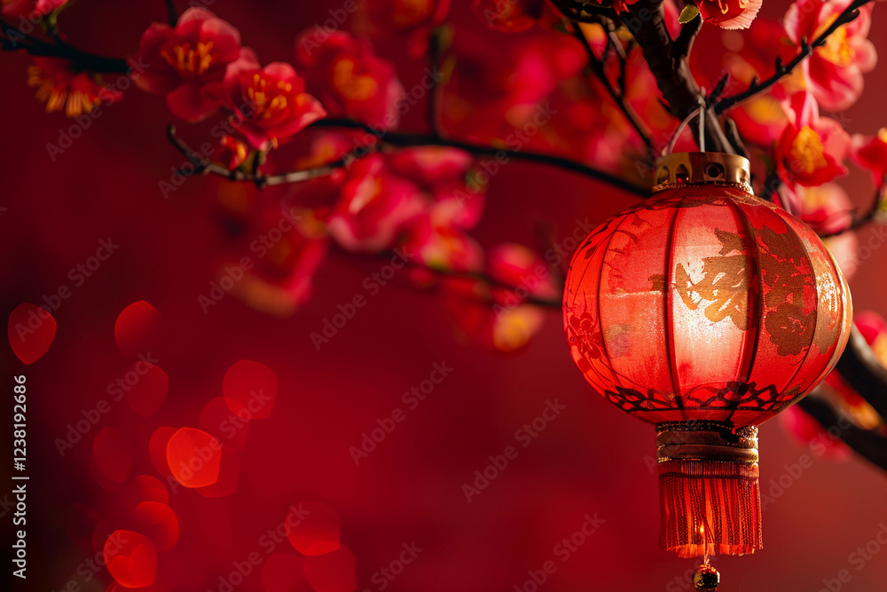 Obraz premium Beautiful holiday composition for happy celebrate chinese festival of lanterns, abstract vivid composition consists of fictional unreal fantastic vision on background