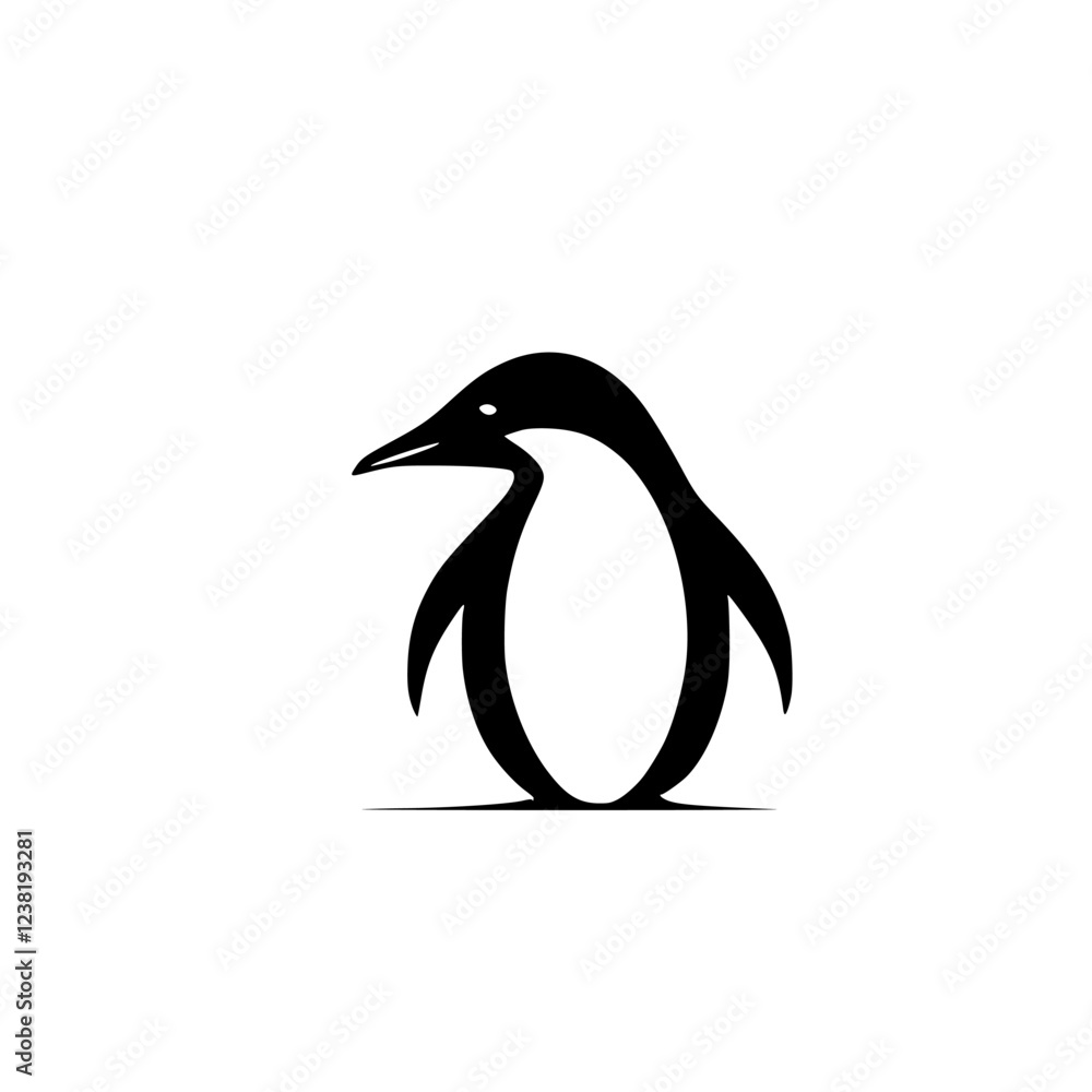Obraz premium Elegant Minimalist Penguin Logo Design: A Simple Black and White Vector Illustration of a Penguin, Perfect for Branding and Graphic Design Projects.