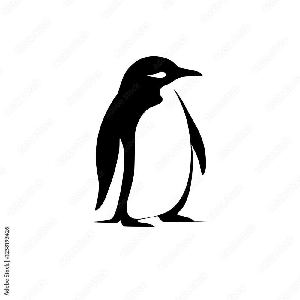 Obraz premium Elegant Penguin Silhouette: Minimalist Black and White Bird Vector Graphic