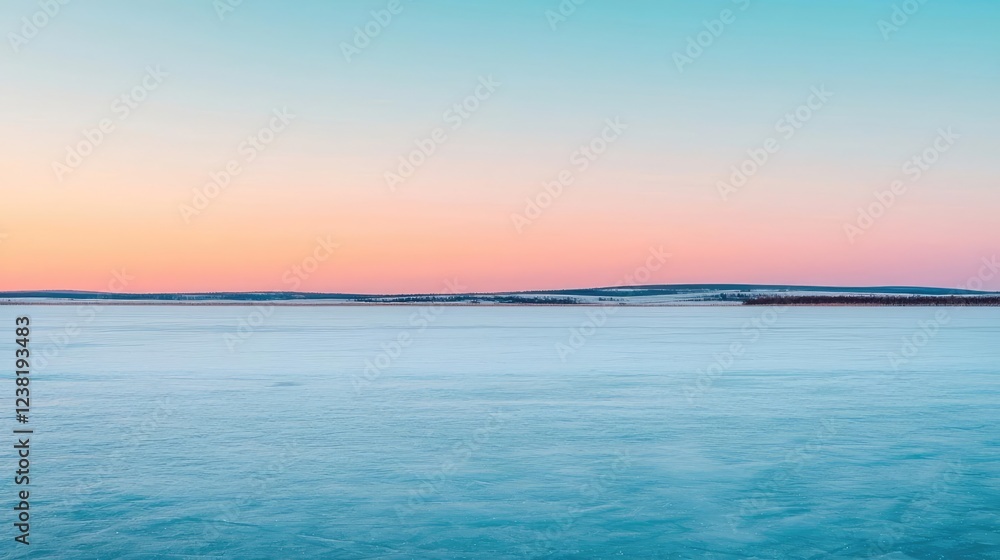 Frozen lake nature concept. A serene twilight landscape showcasing a tranquil water surface and vibrant sky colors. Frozen lake nature concept. A serene twilight landscape showcasing a tranquil water surface and vibrant sky colors.