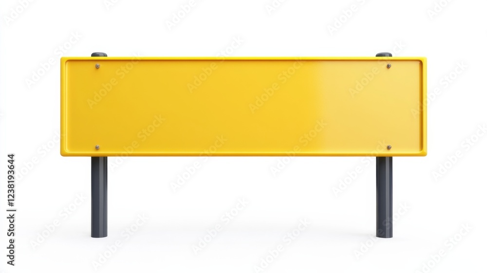 Obraz premium Traffic yellow caution sign urban setting visual content minimalist design front view safety awareness, on white background