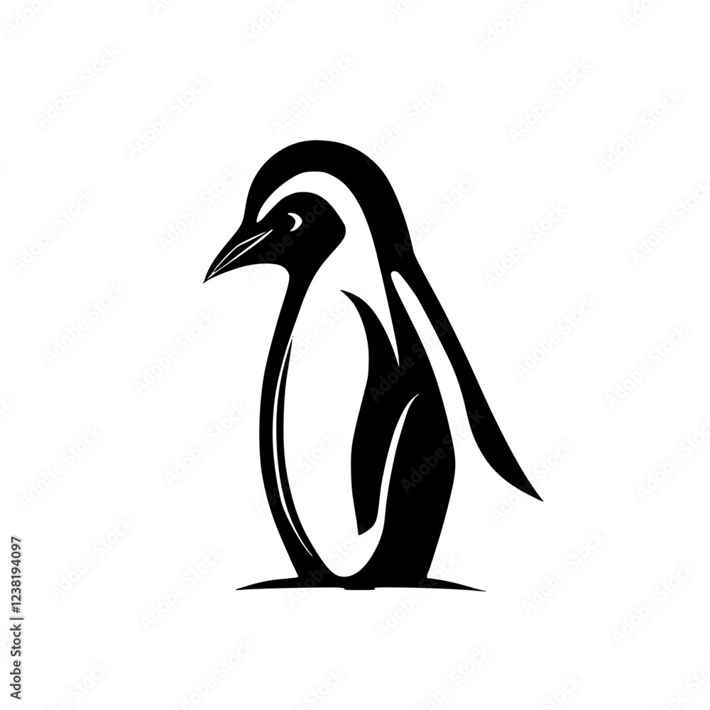 Obraz premium Elegant Black and White Penguin Vector Graphic: Minimalist Animal Illustration