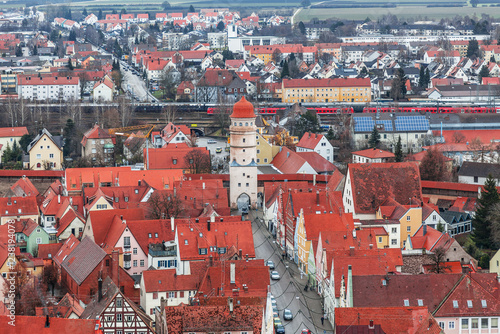 Obraz na płótnie Top view of the ancient town of Noerdlingen and the surrounding area. Bavaria, Germany w salonie