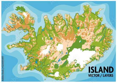 MAP ISLAND / Islande / Relief / vector / Ile de glace