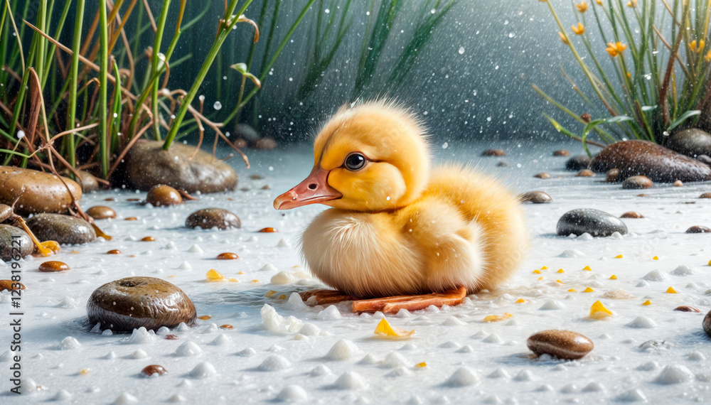 Cute and funny yellow duckling, newborn duckling, little duck Cute and funny yellow duckling, newborn duckling, little duck