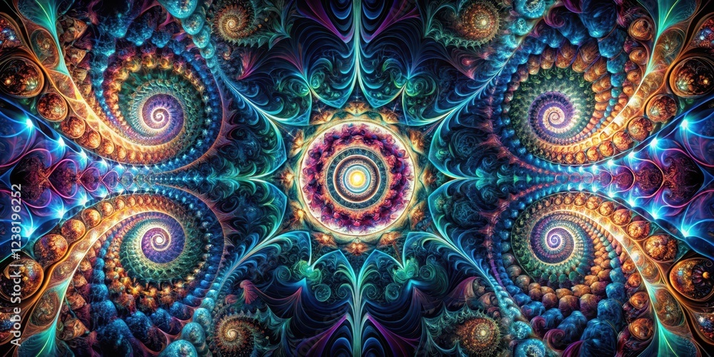 Mosaic mirrored reflection of swirling fractals on a dark abstract background with geometric shapes and vibrant colors , visual effects, digital art Mosaic mirrored reflection of swirling fractals on a dark abstract background with geometric shapes and vibrant colors , visual effects, digital art