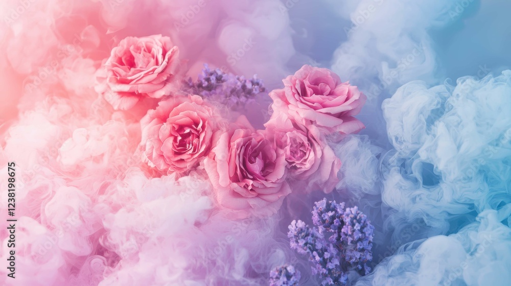 Soft Pastel Roses Surrounded by Ethereal Smoky Haze and Flowers Soft Pastel Roses Surrounded by Ethereal Smoky Haze and Flowers