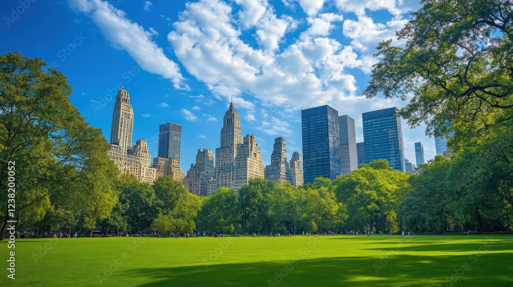 Fototapeta premium picturesque city park with fresh green grass, providing a serene place for relaxation