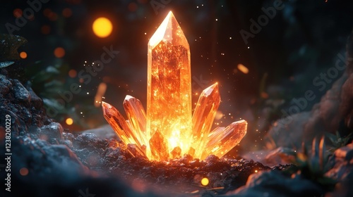 A glowing crystal rising from the earth, symbolizing womena??s growth, strength, and potential. photo