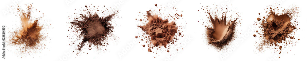 PNG Explosive cocoa powder bursts, isolated element set, transparent background PNG Explosive cocoa powder bursts, isolated element set, transparent background