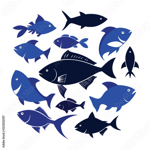 A group of fish silhouettes vector-10