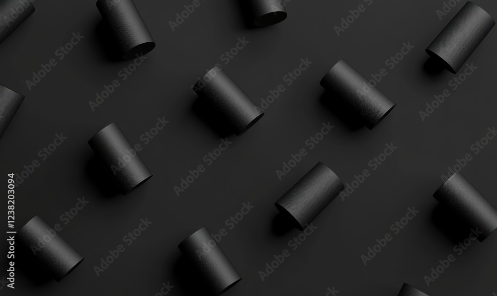Abstract black cylinders pattern on dark background. Abstract black cylinders pattern on dark background.
