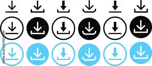 Download icon set. Download button Collection. save file icon, import data storage icon button.  Vector illustration