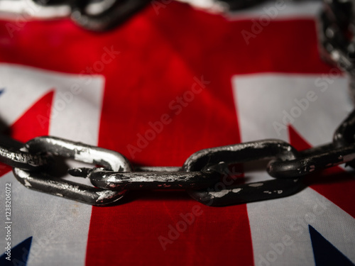 Union Jack British Flag covered in smoke and chains photo