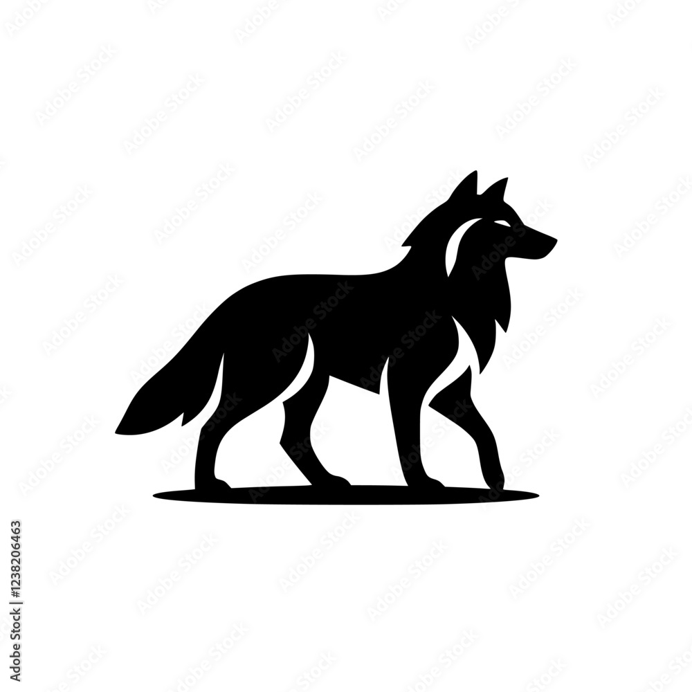 Majestic Wolf Silhouette: A Striking Black and White Vector Graphic Majestic Wolf Silhouette: A Striking Black and White Vector Graphic