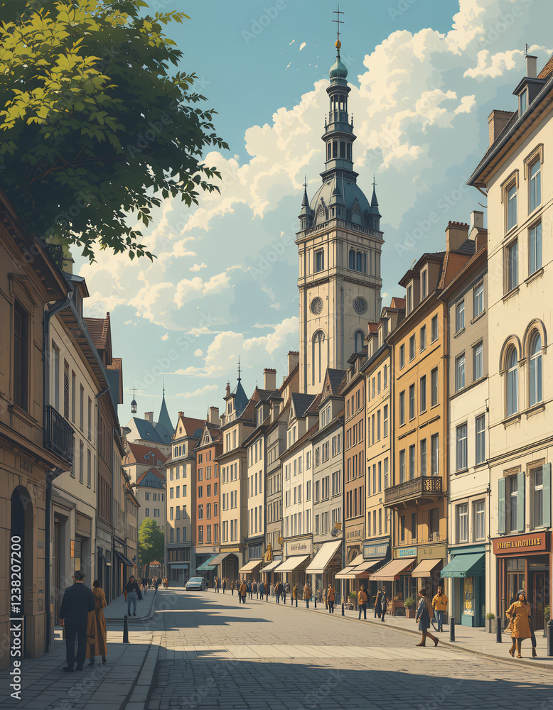 Obraz premium France: Modern Poster Illustration Travel Print Decor Gift Paper Canvas Wall Retro Art