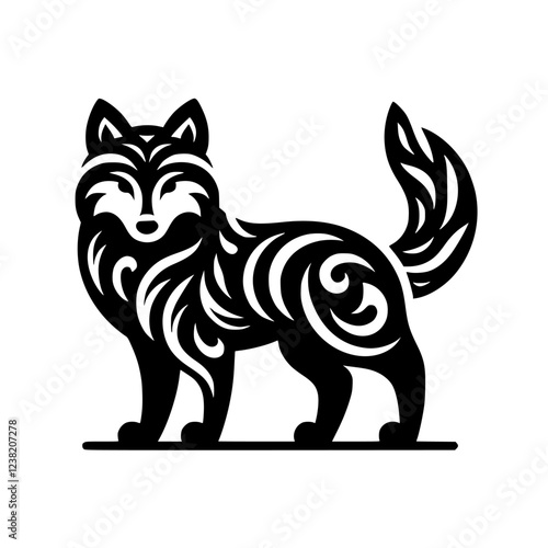 Wallpaper Mural Ornate Wolf: A Stylish Black and White Vector Illustration of a Wolf with Intricate Floral Design Torontodigital.ca